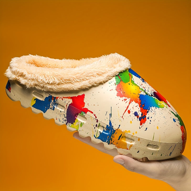 Colorful Print Thermal Sandals Plush Fuzzy Slippers