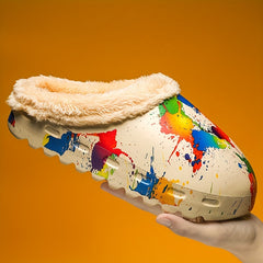 Colorful Print Thermal Sandals Plush Fuzzy Slippers