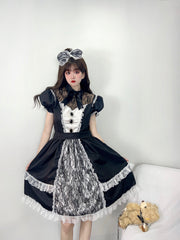 Halloween Lolita Lace Dress Illusion Neckline Puff Sleeve A-Line