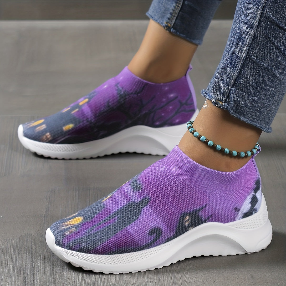 Women's Cat Print Casual Sock Shoes Low Top Sneakers