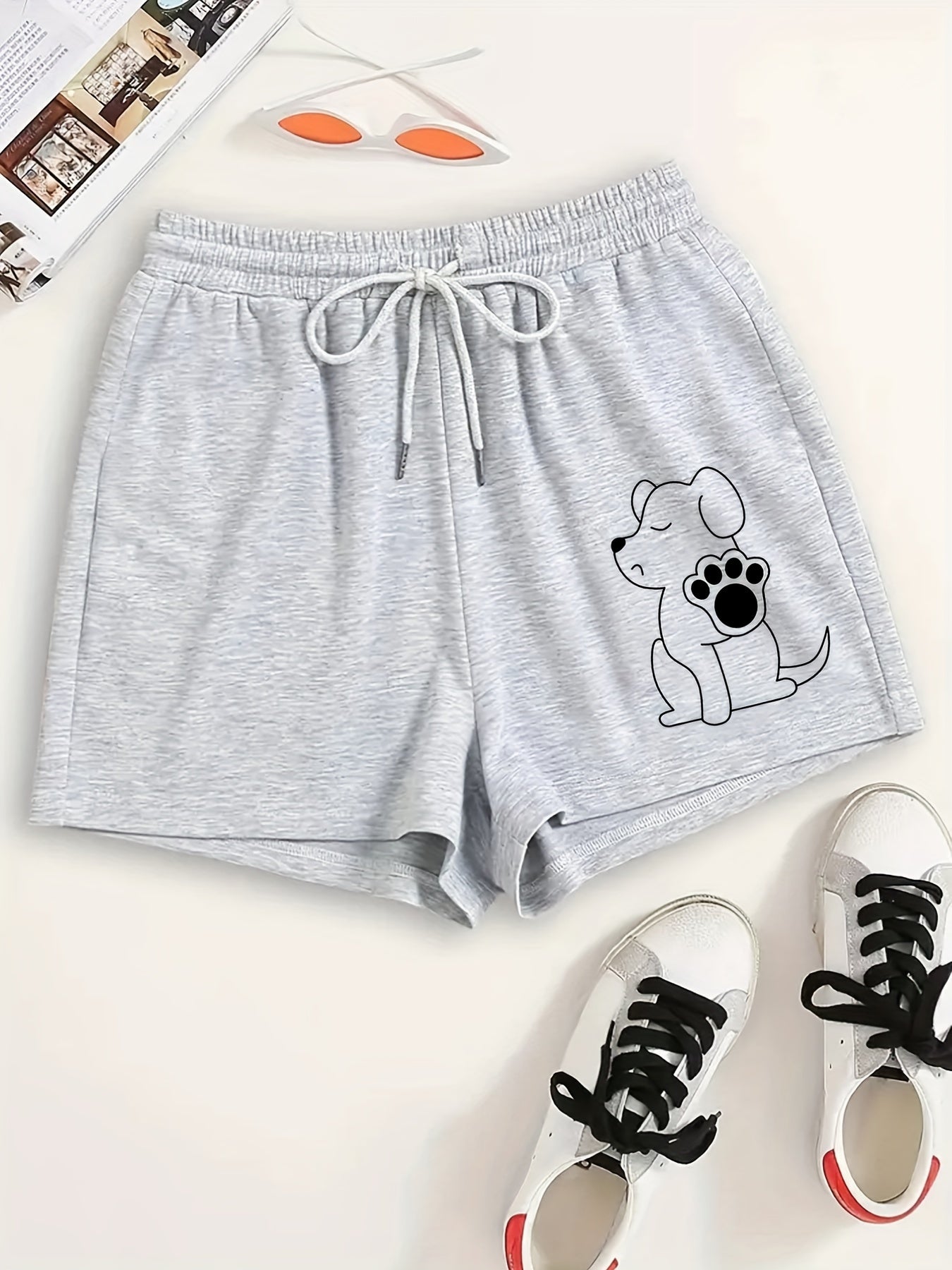 Dog Print Lounge Shorts Elastic Waist Pajama Shorts
