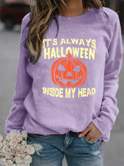 Halloween Jack O' Lantern Sweatshirt Crew Neck Long Sleeve Women's Clothing