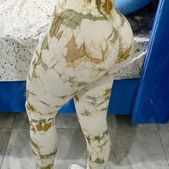 High Stretchy Tie Dye Camo Print Scrunch Butt Wideband Waist Sports Leggings