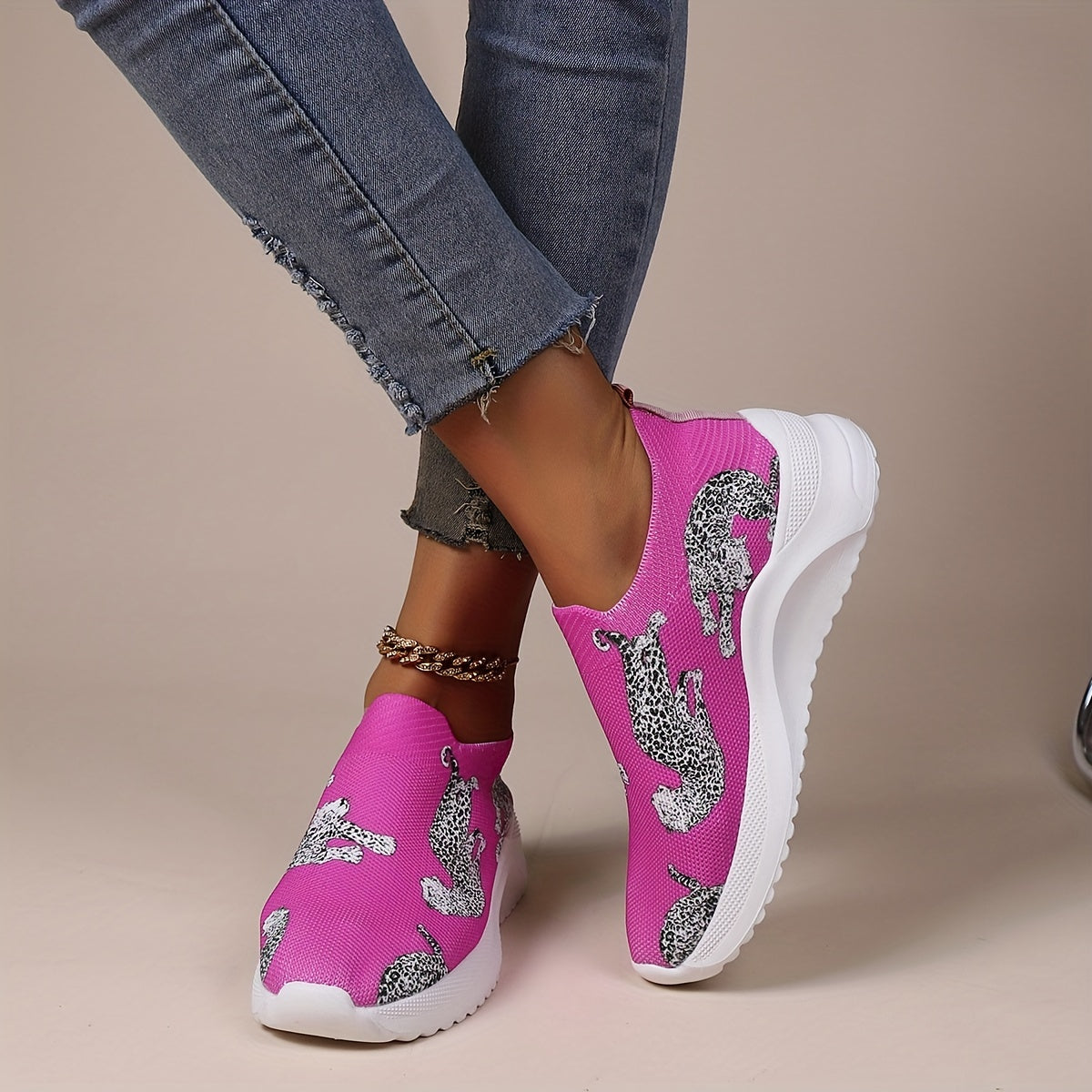 Leopard Print Slip On Low Top Sock Shoes