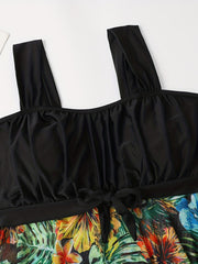 Modest Swimsuit Set Women's Plus Tropical Print Tank & Panty 2pcs Swim
