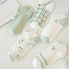 5 Pairs Cartoon Print Socks Low Cut Ankle Socks Women's Stockings