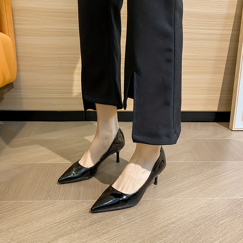Women's Patent Leather Stiletto Heels Pointed Toe Classic Slip-On Court Pumps