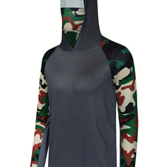 Men's Camo Raglan Sleeve Hoodie w/ Mask Anti UV Sun Protection Fishing Shirt