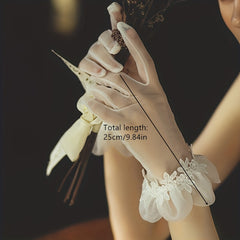 Mesh Flower Embroidery Wedding Dress Gloves Women
