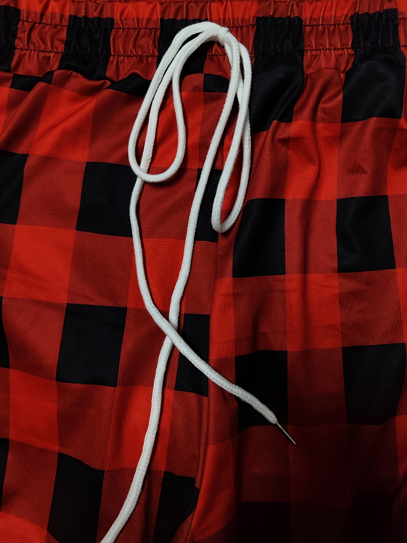 Plaid Print Drawstring High Rise Stretch Trousers With Pockets