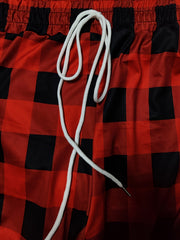 Plaid Print Drawstring High Rise Stretch Trousers With Pockets
