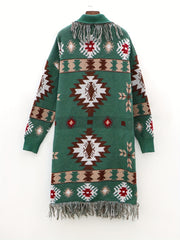Boho Cardigan Women's Plus Colorblock Southwestern Print