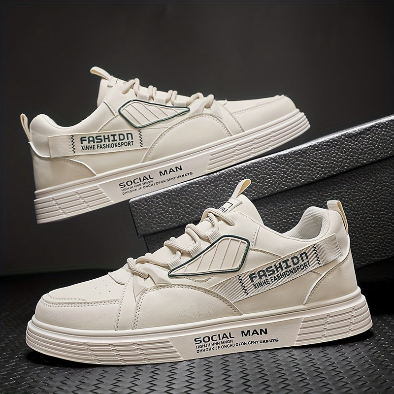 Men's PU Leather Skate Shoes Breathable Lace up Sneakers