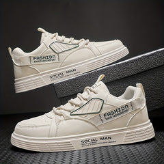 Men's PU Leather Skate Shoes Breathable Lace up Sneakers