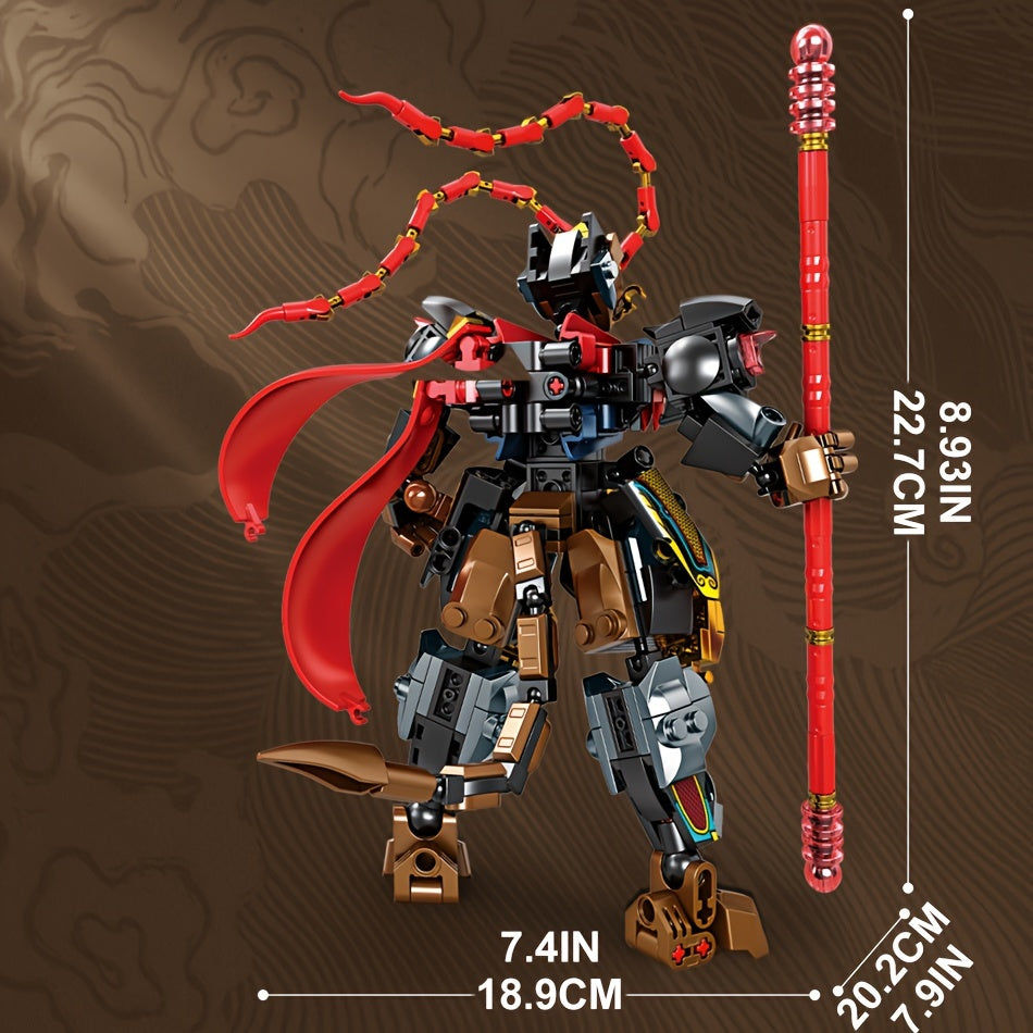 Chinoiserie Hero Warrior Robot Building Blocks Set with Red Sword