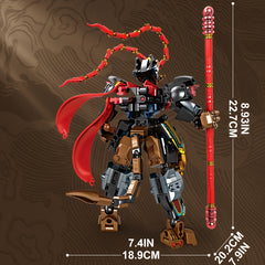 Chinoiserie Hero Warrior Robot Building Blocks Set with Red Sword