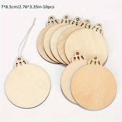 10pcs Wooden DIY Christmas Decorations With Hemp Rope