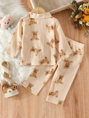 Baby's Cartoon Graphic Pajamas Set Long Sleeve Top & Pants Outfit
