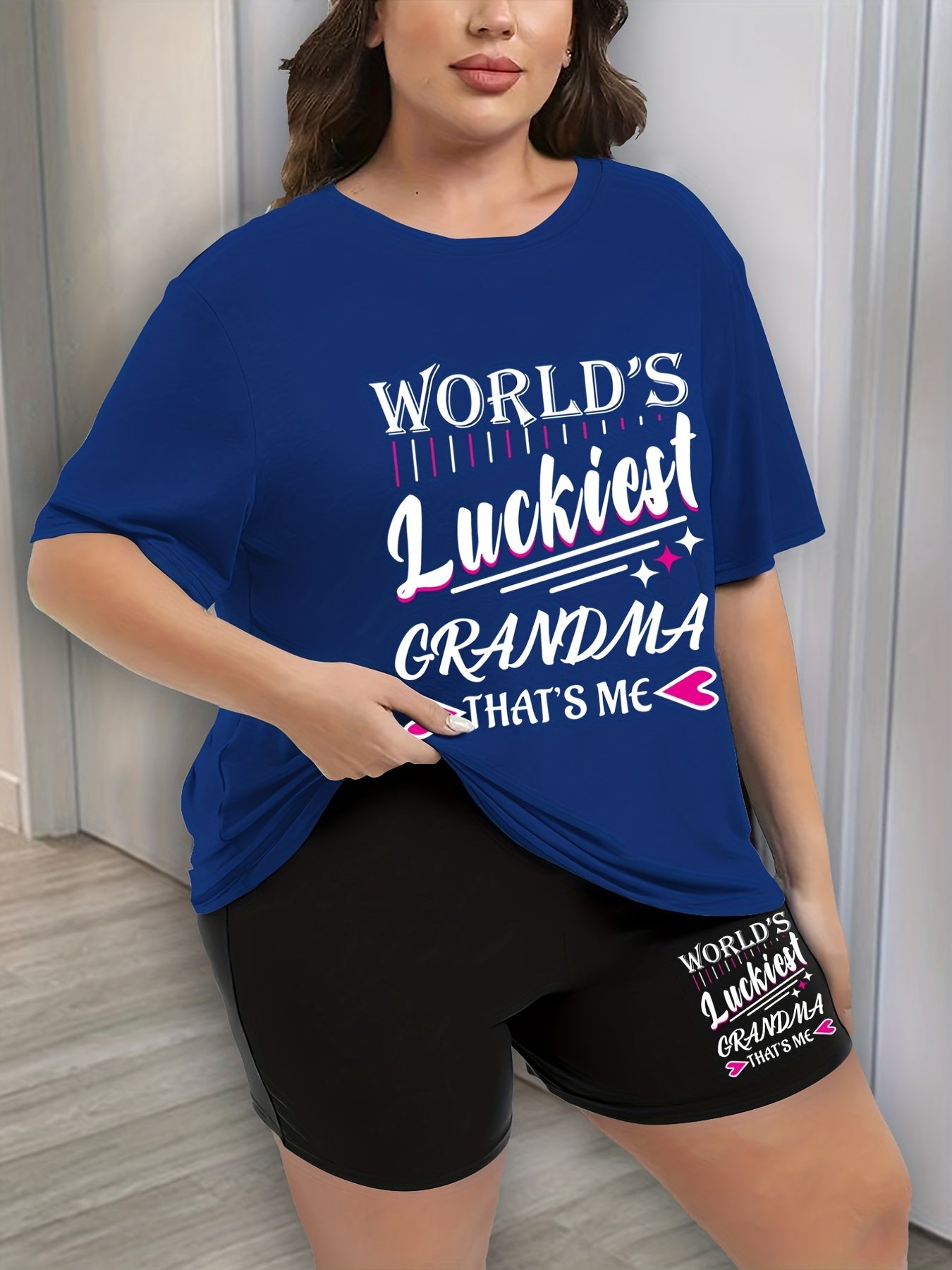 Women's Plus Size Heart & Letter Print Pajama Set
