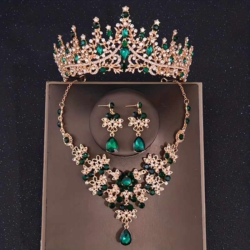 Baroque Vintage Crystal Bridal Jewelry Sets Tiara Crown Earrings Necklace
