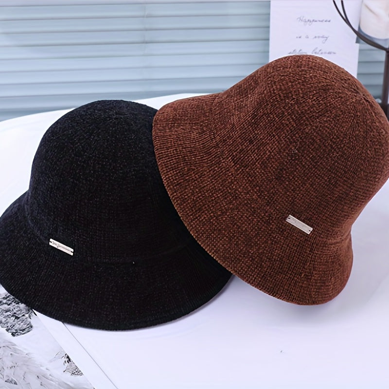 Chenille Bucket Hat Warm Basin Classic Knit Hats