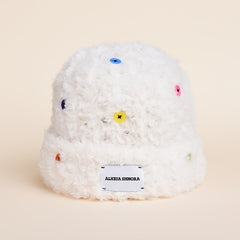 Winter Women's Warm Velvet Hat With Colorful Buttons Solid Thick Bucket Hat