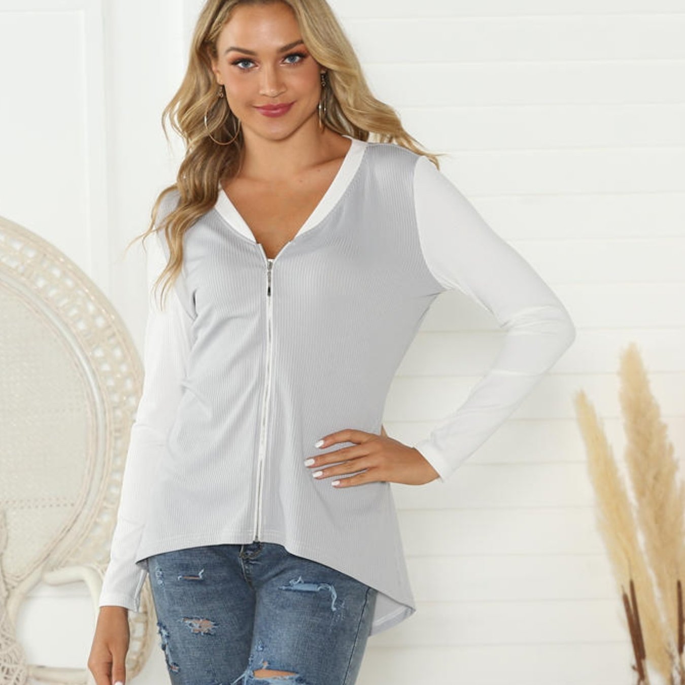 Solid Zipper Casual Long Sleeve Jacket Women's Coat