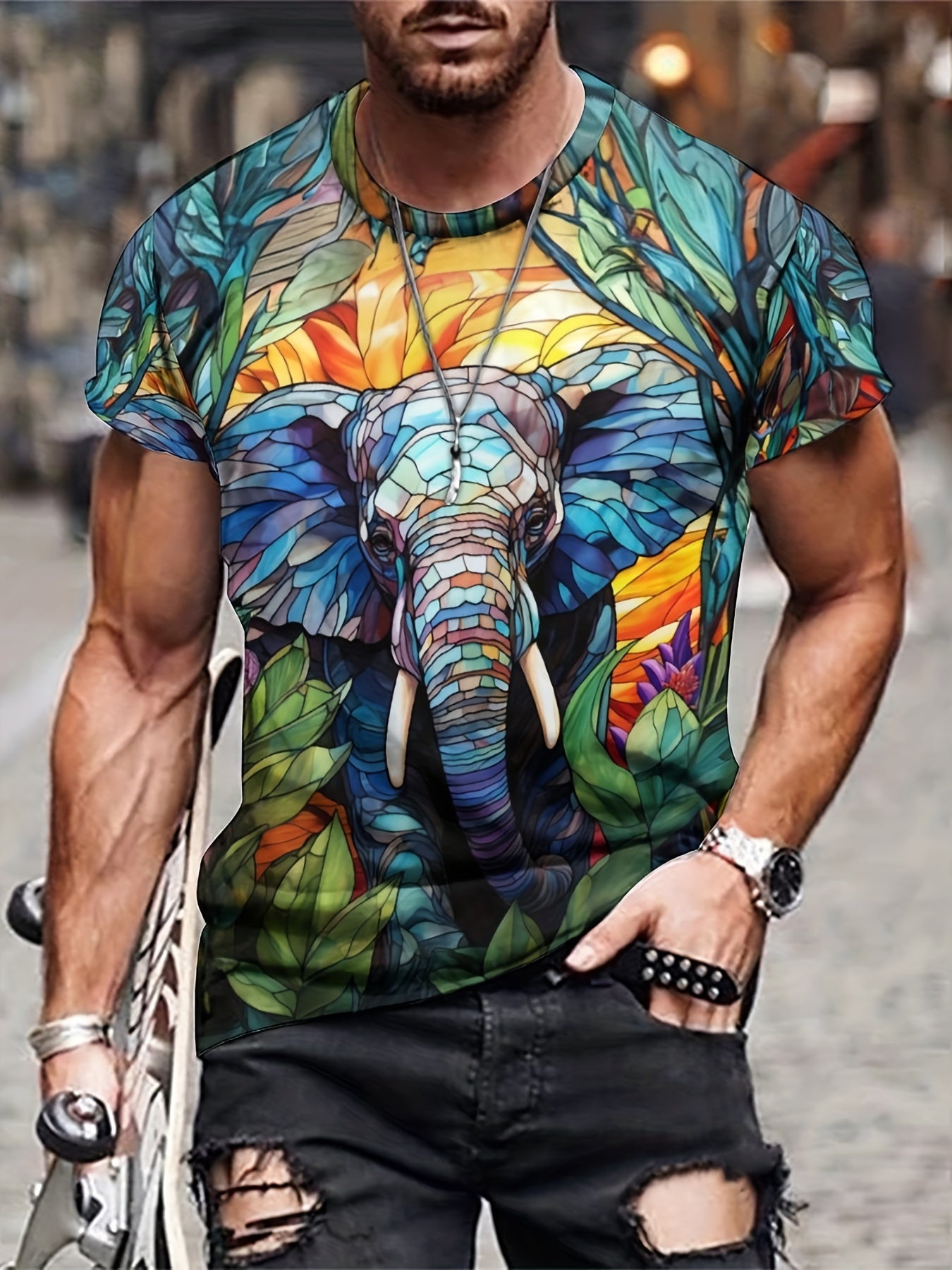 Men's Elephant Graphic T shirt Active Stretch Breathable 3D Print Tee