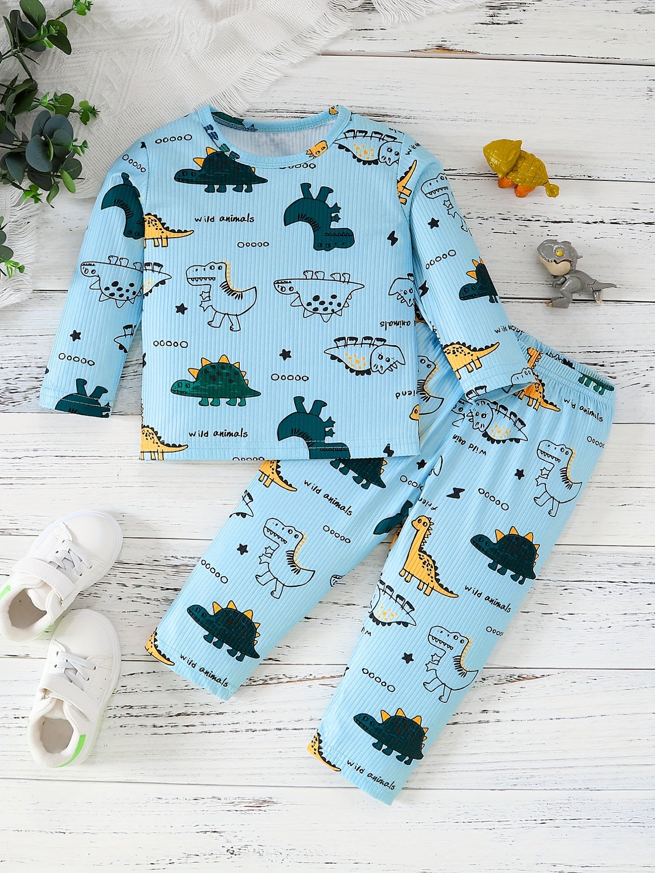 2pcs Baby Boys Dinosaur T-shirt & Pants Set for Spring & Autumn Toddler