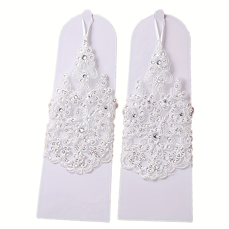 Bridal Wedding Gloves Sunscreen Lace Gloves Inlaid Rhinestone