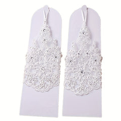 Bridal Wedding Gloves Sunscreen Lace Gloves Inlaid Rhinestone