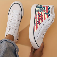 Patriotic Women's High Top Canvas Sneakers Flag Print Lace Up Shoes