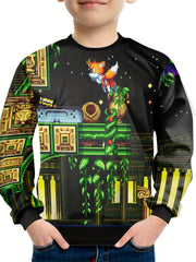 Pixel Fox Print Kid's Sweatshirt Unisex Pullover Long Sleeve Top