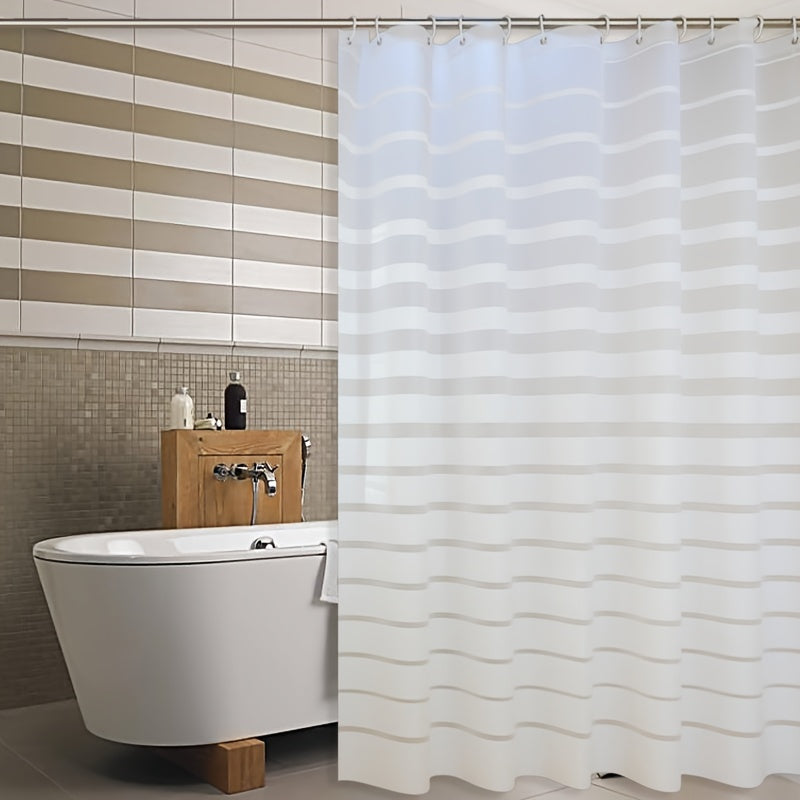 Waterproof Stripe Shower Curtain with 12 Hooks