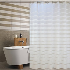 Waterproof Stripe Shower Curtain with 12 Hooks