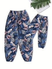 Girls Chinese Style Crane Graphic Sweatpants Elastic Waist Casual Jogger Pants
