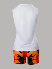 Lips Print Tank Top & Drawstring Shorts Set for Women