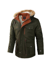 Men's Plush Outdoor Jacket Hooded Winter Coat