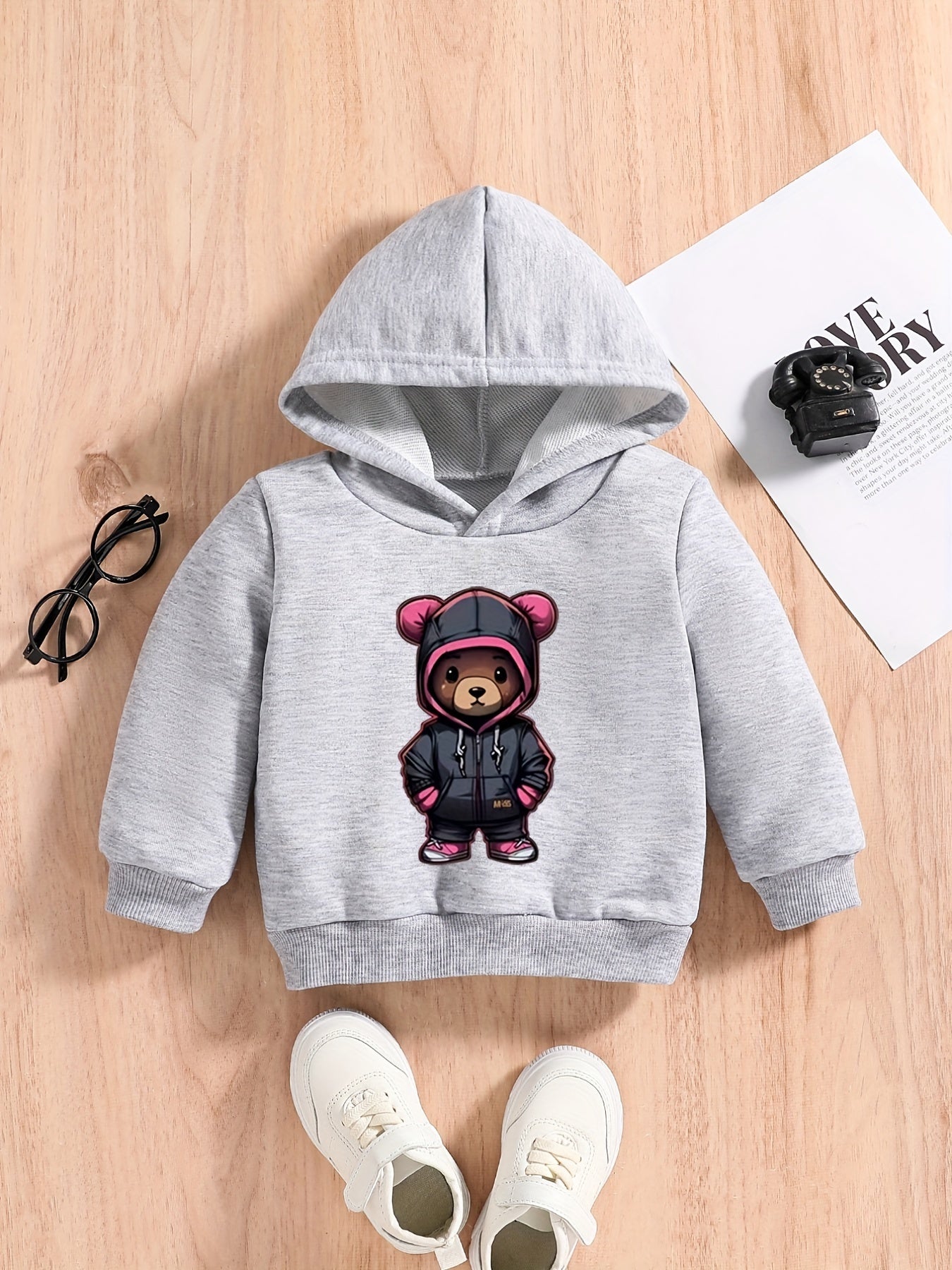 Bear Hoodie Print Baby Boys Casual Pullover Hooded Sweatshirt