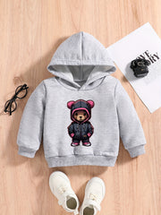 Bear Hoodie Print Baby Boys Casual Pullover Hooded Sweatshirt
