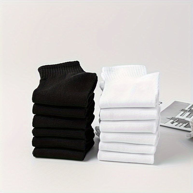 12 Pairs Solid Crew Socks Comfy & Breathable All Match Sports Socks Women