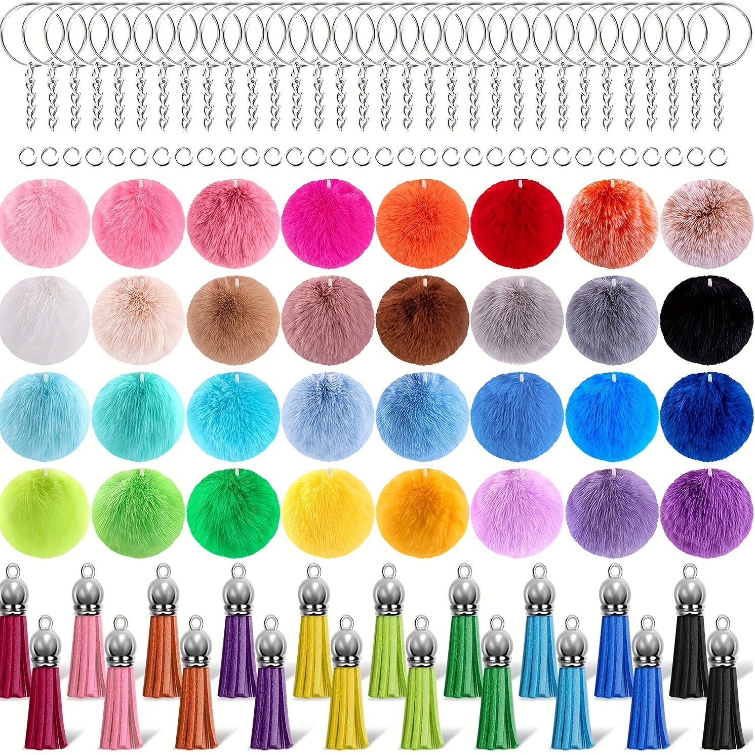 80pcs Faux Fur Ball Keychain Set With Tassel