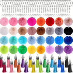 80pcs Faux Fur Ball Keychain Set With Tassel