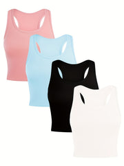 4pcs Ribbed Racerback Corset Tank Tops Women's Lingerie