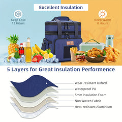 Large Capacity Insulated Leak Proof Lunch Bag with Multiple Compartments