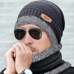 Velvet Winter Beanie Hat & Scarf Set for Men and Women