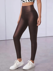 2pcs Faux Leather Yoga Tight Pants Tummy Control Fitness Leggi