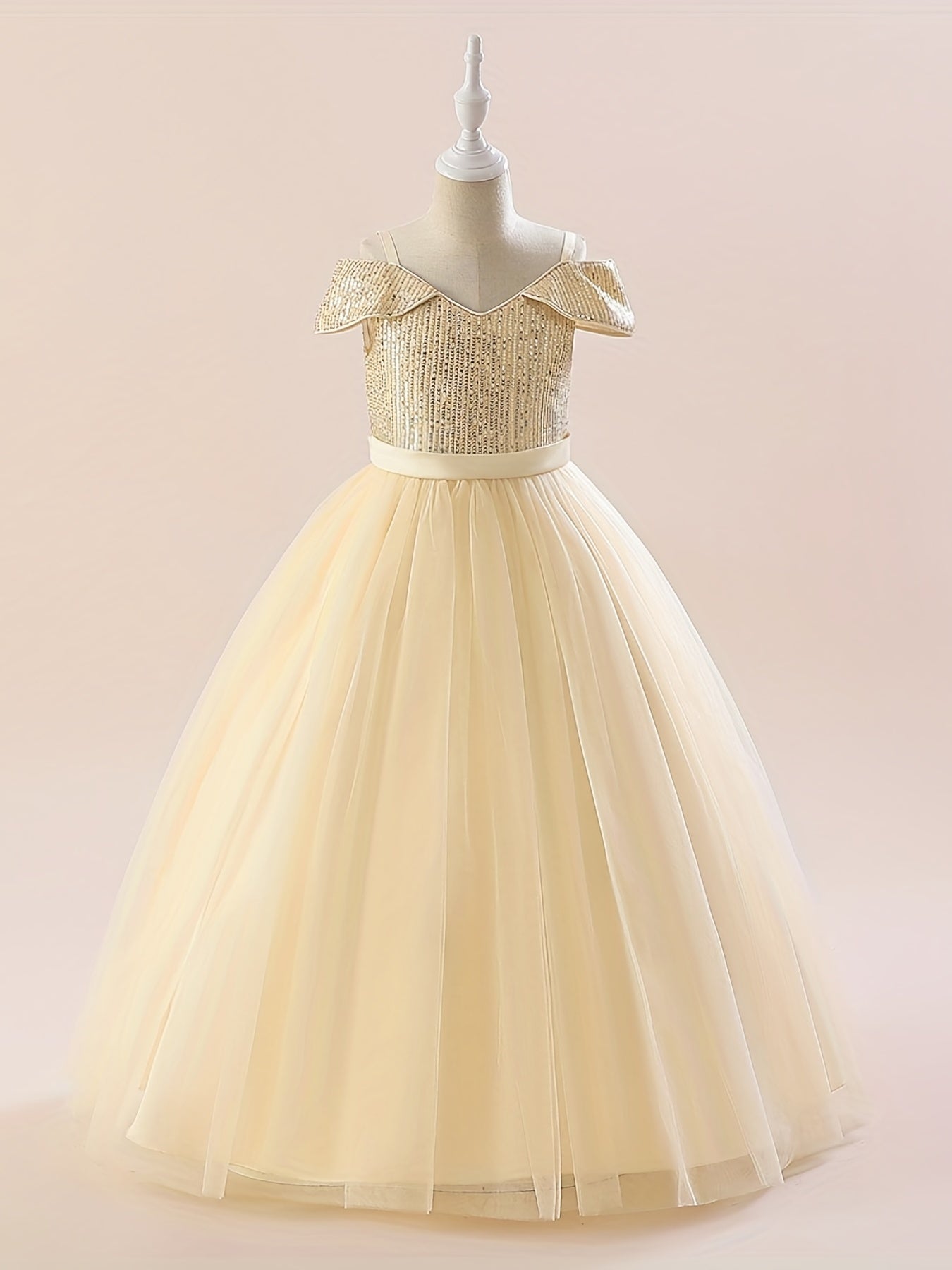 Cute Cold Shoulder Sequins Princess Dress for Girls Birthday Party
