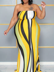 Sexy Dress Women's Plus Stripe Print High Stretch Tube Dress