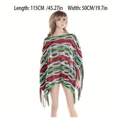 Geometric Tassel Wrap Poncho Cape Glitter Shawl